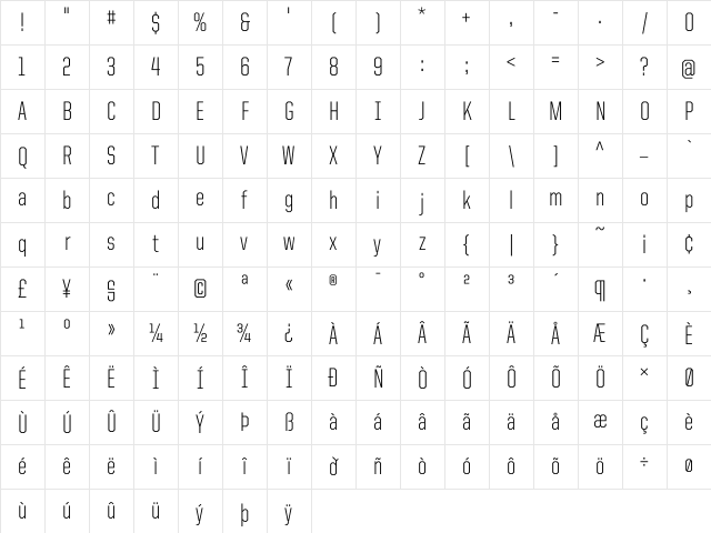 United Sans Cond Light Character Map United Sans Cond Light Character Map