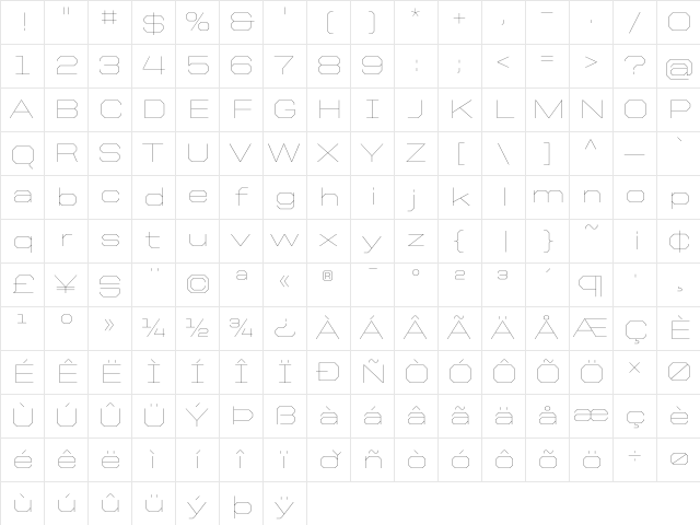 United Sans Ext Thin Character Map