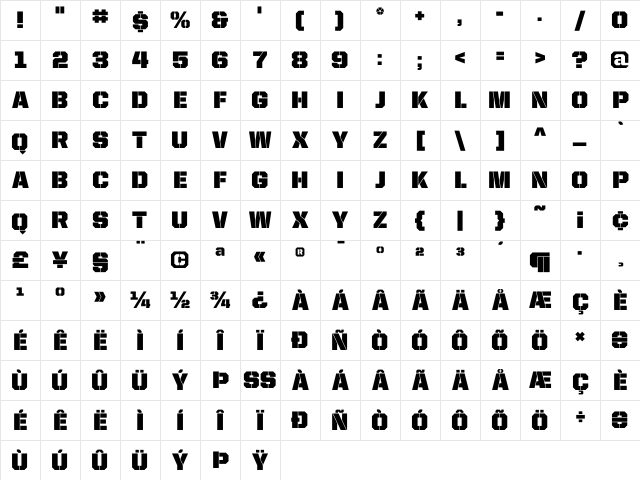 United Sans Reg Stencil Character Map