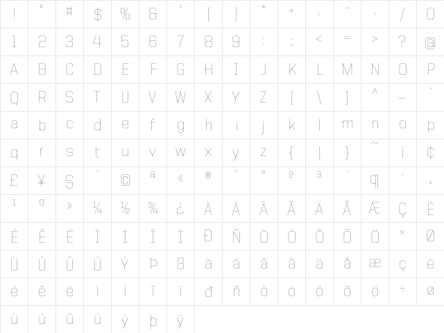 United Sans Reg Thin Character Map