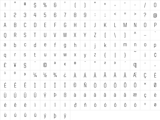 United Sans SemiCond Light Character Map