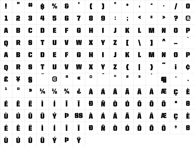United Sans SemiCond Stencil Character Map