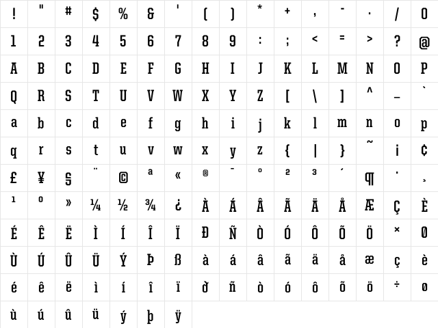 United Serif Cond Bold Character Map