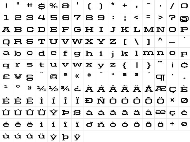 United Serif Ext Bold Character Map