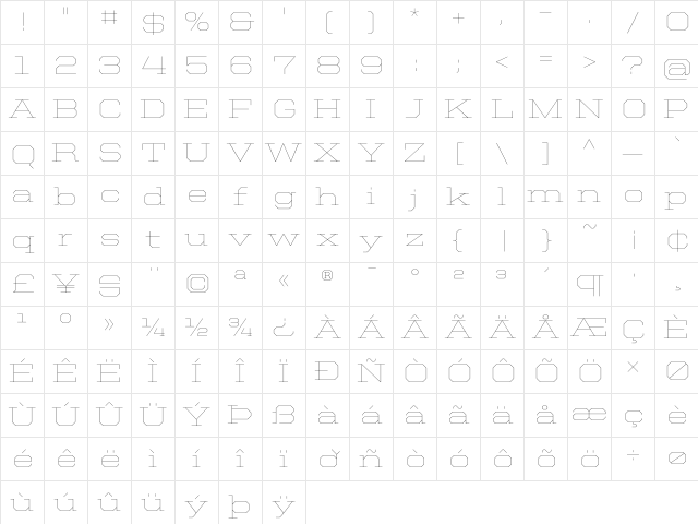 United Serif Ext Thin Character Map