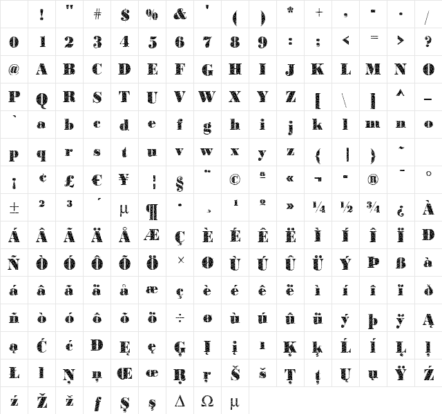 BodoniTeensy2 Regular Character Map