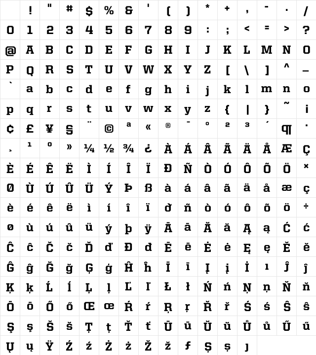 United Serif Reg Heavy Character Map