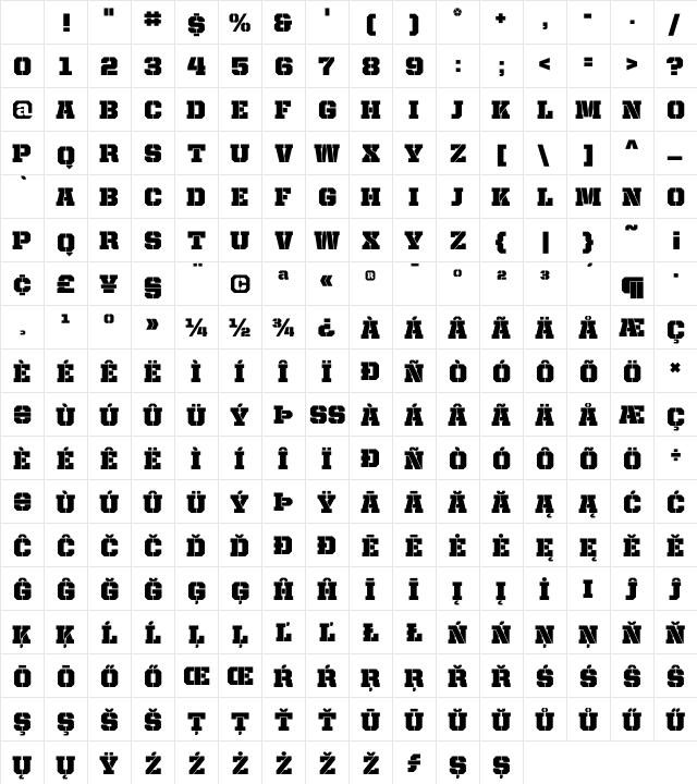 United Serif Reg Stencil Character Map United Serif Reg Stencil Character Map