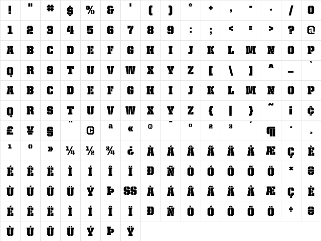 United Serif SemiCond Stencil Character Map United Serif SemiCond Stencil Character Map