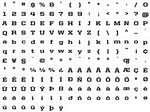 United Serif SemiExt Heavy Character Map