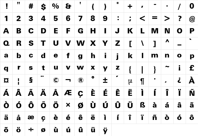 Univers BQ Regular Character Map Univers BQ Regular Character Map