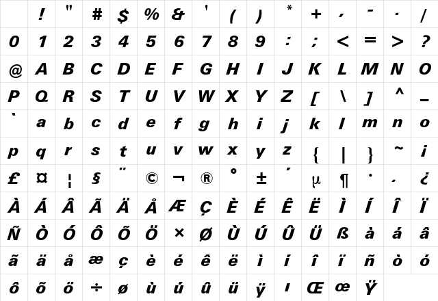 Univers BQ Regular Character Map Univers BQ Regular Character Map