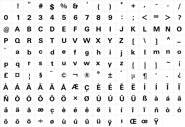 Univers BQ Regular Character Map Univers BQ Regular Character Map