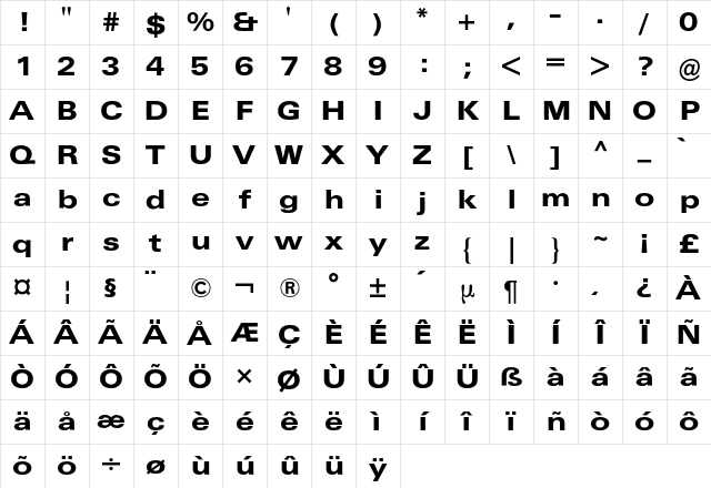 Univers Extended BQ Regular Character Map Univers Extended BQ Regular Character Map