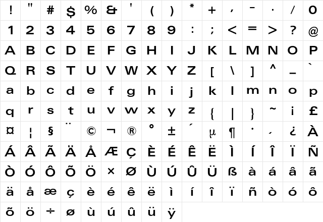 Univers Extended BQ Regular Character Map Univers Extended BQ Regular Character Map