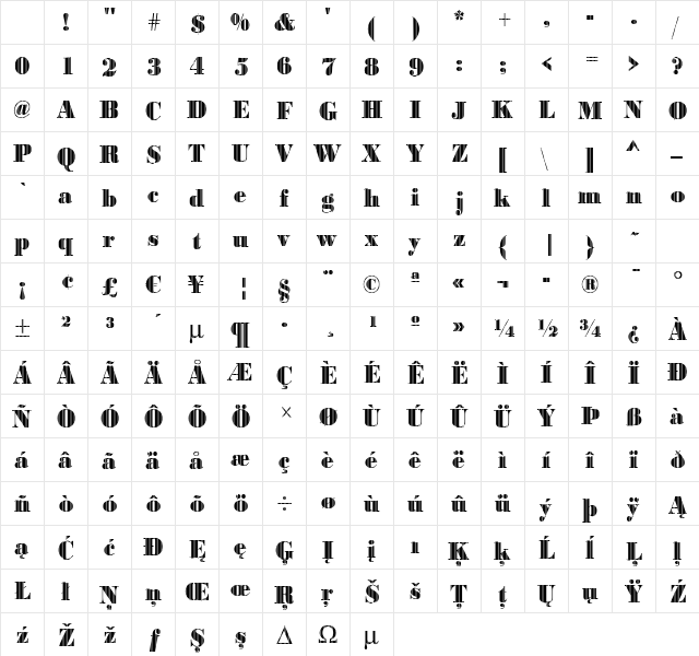 BodoniVjet Regular Character Map BodoniVjet Regular Character Map