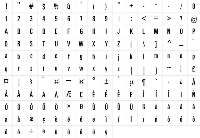 Univers Ultra Condensed BQ Regular Character Map Univers Ultra Condensed BQ Regular Character Map