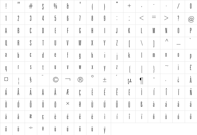 Univers Ultra Condensed BQ Regular Character Map Univers Ultra Condensed BQ Regular Character Map