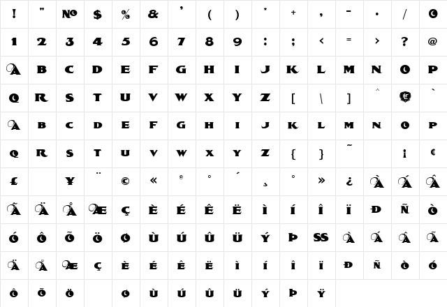 LHF Spurred Egyptian Regular Character Map LHF Spurred Egyptian Regular Character Map