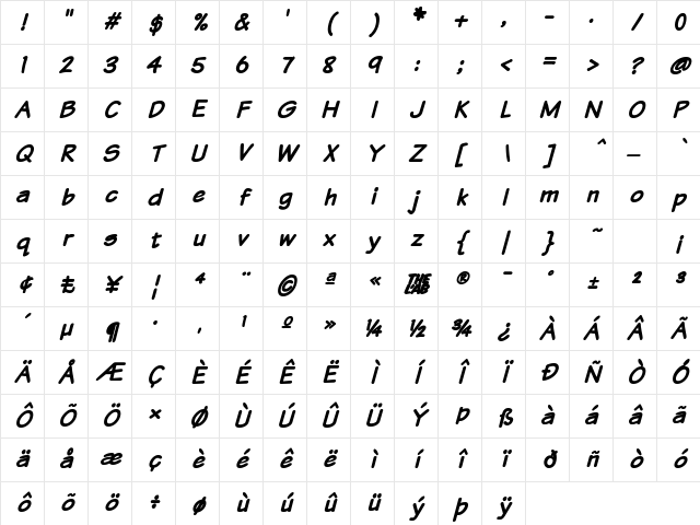 Komika Text Bold Italic Character Map Komika Text Bold Italic Character Map