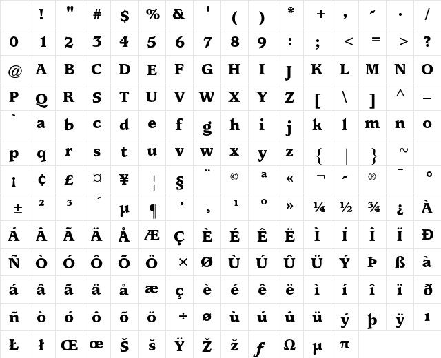 ITC Usherwood Std Black Character Map ITC Usherwood Std Black Character Map
