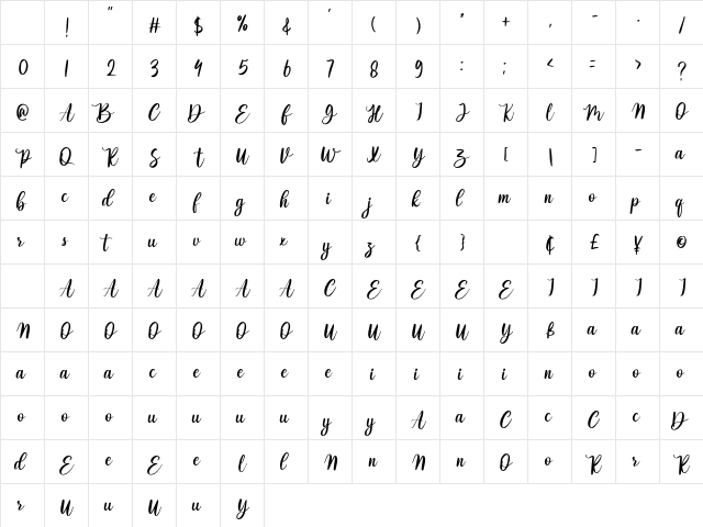 Valentime Regular Character Map