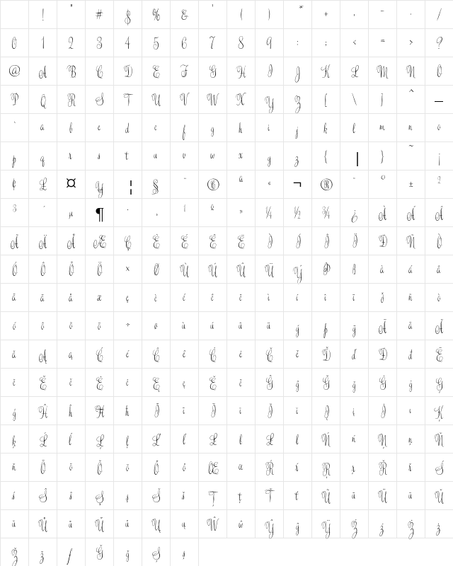 Valentine Pro Light Character Map Valentine Pro Light Character Map