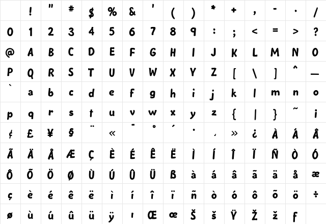VampirBold Regular Character Map
