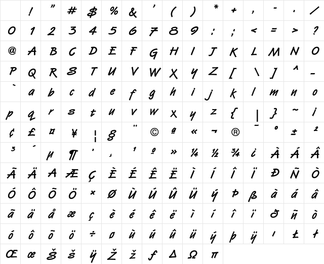 VanDijkICG Bold Character Map