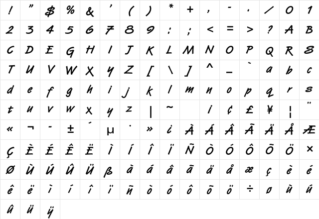 Van Dijk Std Bold Character Map