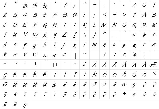 Van Dijk Std Regular Character Map