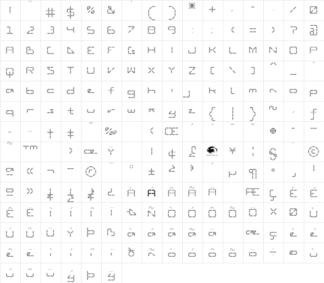 VanguardIIIAOE Regular Character Map