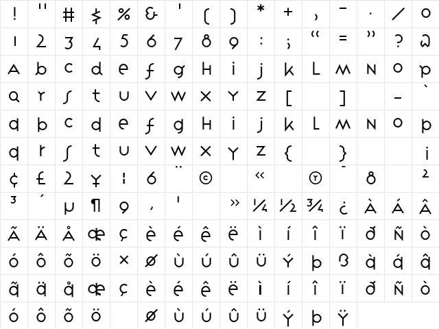 VariexLight Regular Character Map