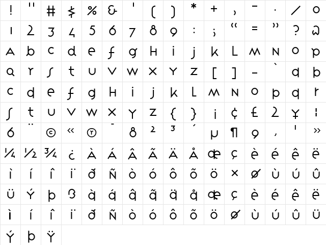 VariexLight A Character Map