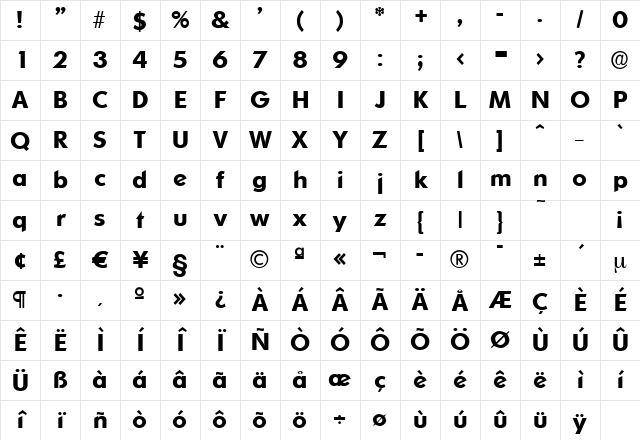 LiamBecker Bold Character Map