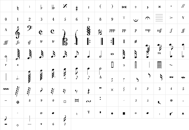 Varius Musika LT Std Regular Character Map