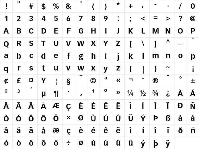 Vectora LT Std 75 Bold Character Map