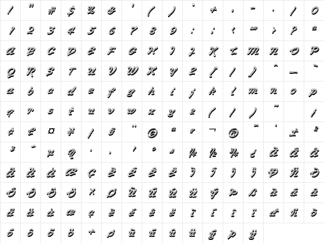 VegasICG Regular Character Map