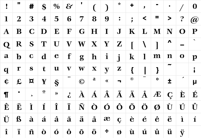 VeljovicEF Bold Character Map