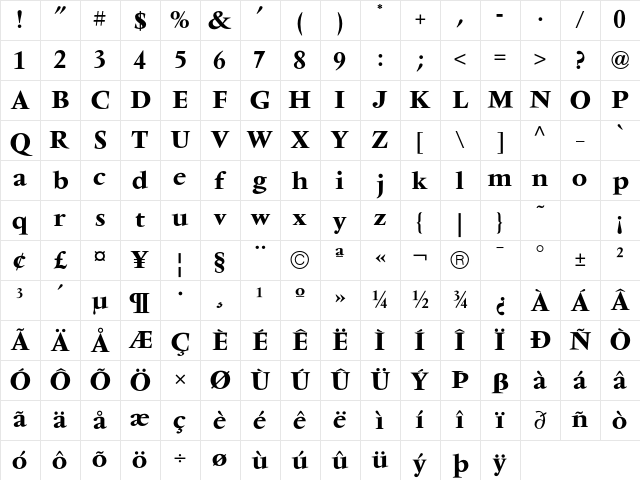 VendomeICG Bold Character Map