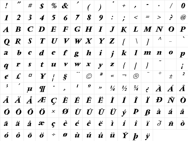 VendomeICG BoldItalic Character Map