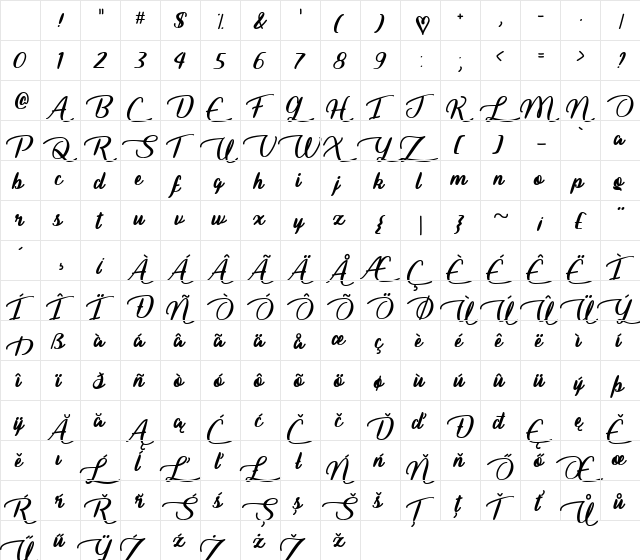 Liar Script Regular Character Map