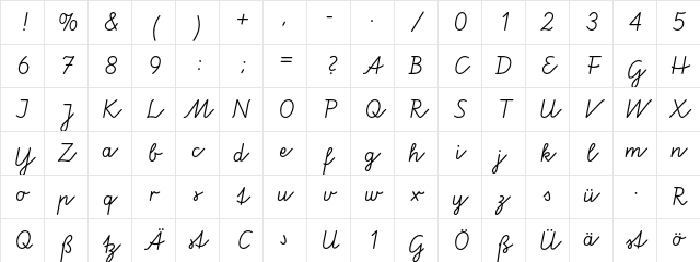 Vereinfachte Lateinische Ausgangsschrift Two BQ Regular Character Map