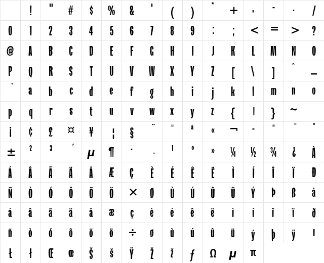 Verkehr ITC Std Regular Character Map