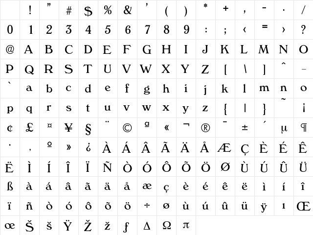 Verona-Regular Regular Character Map Verona-Regular Regular Character Map