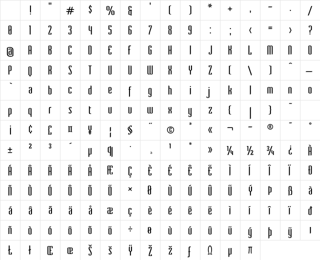 Verve Std Regular Character Map Verve Std Regular Character Map