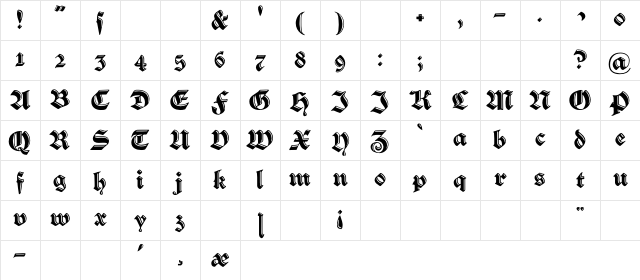 VerzierteSchwabacher Regular Character Map
