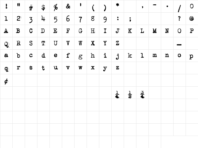 VintageTypewriter SmithUpright Character Map