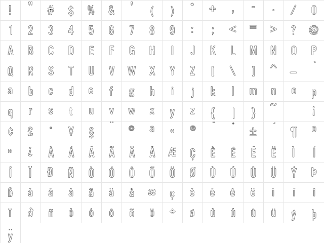 Vinyl DoubleOutline Character Map