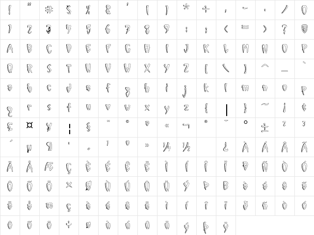 VinylSawthOut ITC Regular Character Map